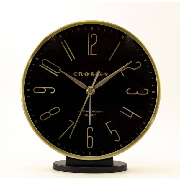Crosley Analog Metal Quartz Alarm Tabletop Clock in Black/Gold